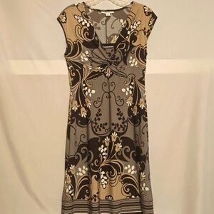 Dress Barn, Dress, Sz 4, Sleeveless, Empire waist, Brown, Cream, Multi-print